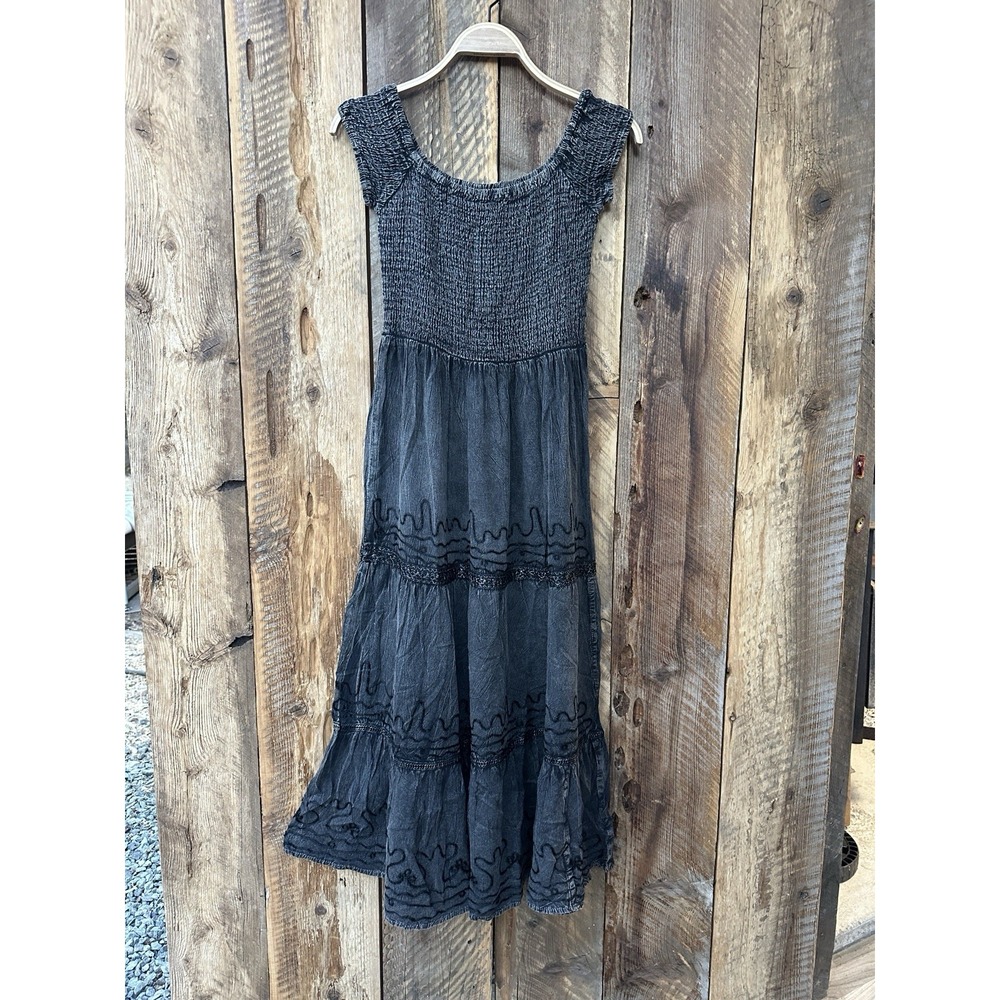 Whimsigoth Boho Peasant Fairy Grunge Smocked Bodice Embroidered Tiered‎ Maxi